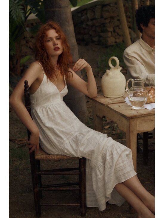 Zara Dresses & Skirts - Zara White V-Neck Maxi Dress With Shell Strap Details